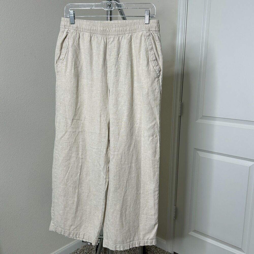 Old Navy Pants Womens Medium Beige Linen Blend Wide Leg Minimalist Coastal Beach